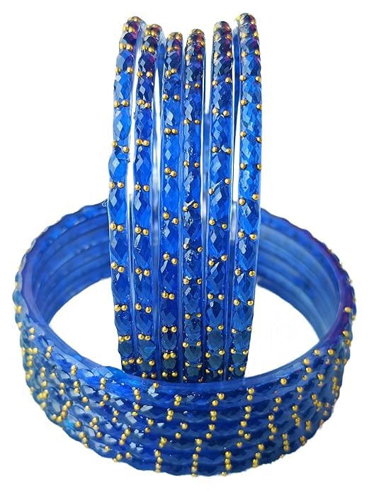 Image of JPS 16 Pcs Trendy Stylish Glass & Kashmiri Ghungroo Bangles Set for Women & Girls | Gold-Plated Traditional Festive Wedding Party Jewellery Chudi Set (12 Glass + 4 Metal)