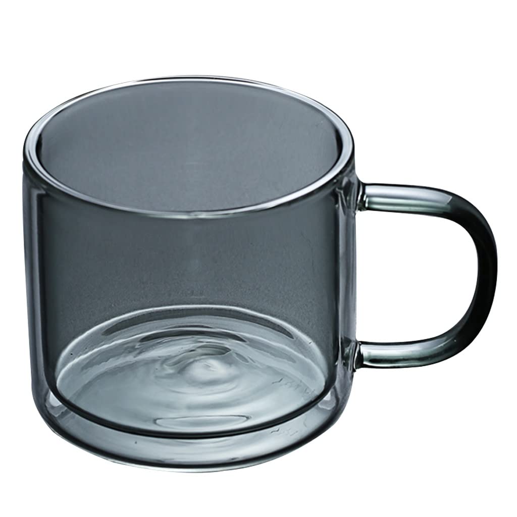 Isoliertes Glas-Kaffeetassen-Set mit Griff, doppelwandig, wiederverwendbar, Kaffeetasse, farbige Trinkgläser, Weingläser, Glasgeschirr, Trinkgläser, Teetasse, 250 ml, Grau