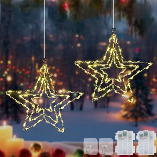 CHENBOOW Stella di Natale Luminosa,2 Pezzi LED Luci Natale da Esterno,Illuminazione Natalizia Finestra,Addobbi Natalizi Impermeabile,per Interno Festa Albero Balcone Porta Portico