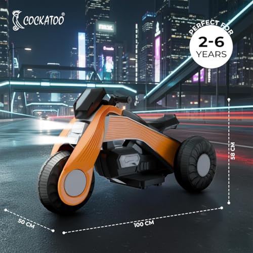 Image of Cockatoo 15E Cruise Rechargable Electric Bike for Kids with Music and LED Light, Kids Scooter Bike for 3+Yrs Boys&Girls Powered by 6V & 4.5 AH Battery for 4.5Hr-6Hr Ride with Foot Accelerator