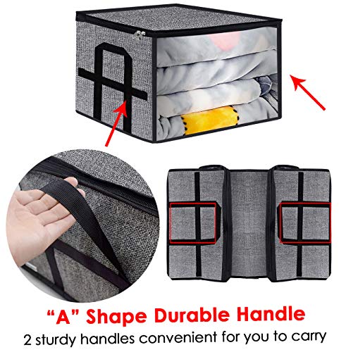 Foldable Large Comforter Storage Bags Organizers, Breathable Linen Closet Organizers for Blankets, Clothes, Create Extra Storage with Clear Window, Set of 3 Black with Printing - Thumbnail 3