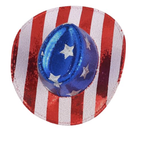 Adoeren American Flag Cowboy Hat Sequin Glitter 4th of July Hat for Women Men USA Patriotic Independence Day Cowgirl Hats (Blue ONE Size)