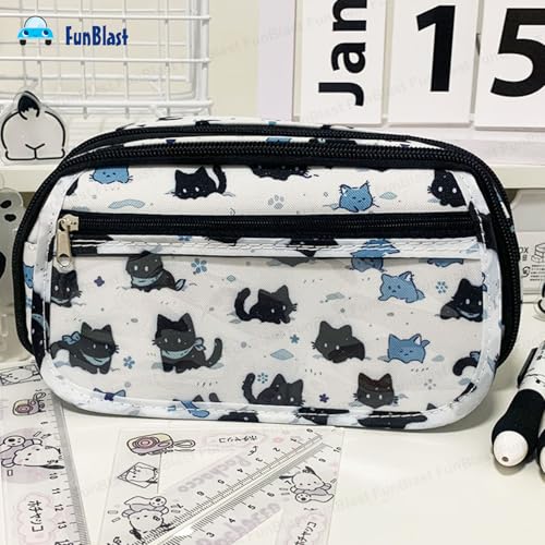 Image of FunBlast Pencil Pouch For GirlsKawaii Pencil Pouch, Aesthetic Pencil Case Organizer, Large Capacity Stationary Organizer Case, Multipurpose Zipper Pouch For Kids & Adults (Catprint),multicolor