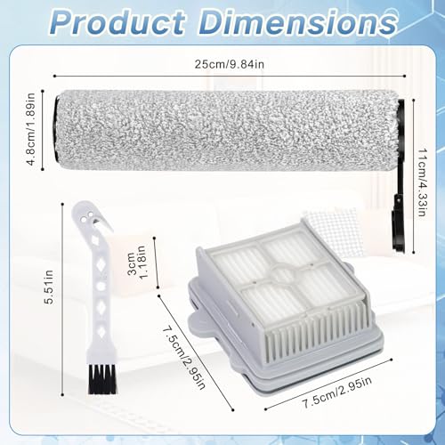 Image of Roller Brush and Filters Replacement Parts for Roborock F25 / F25 Ace / F25 Alt / F25 LT /F25 Ultra Cordless Wet Dry Vacuum Cleaner- 2 Roller Brushes + 2 HEPA Filters + 1 Cleaning Brush (5 Pcs)