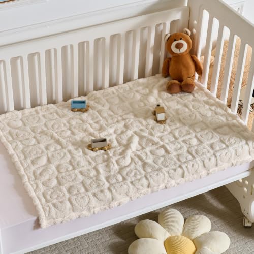 Image of 5 Pcs Baby Blanket Heart Checkered Ultra Soft Gift-Ready Plush for Newborns, Nursery & Stroller 30 inchx40 inch Beige