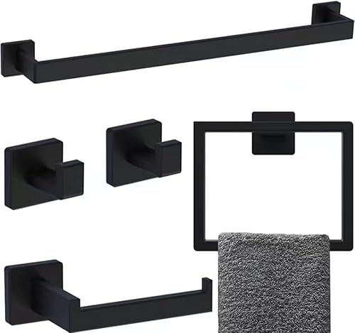 Juego de accesorios de baño de 5 piezas, kit de accesorios de baño de acero inoxidable, incluye toallero, soporte para papel higiénico, anillo de