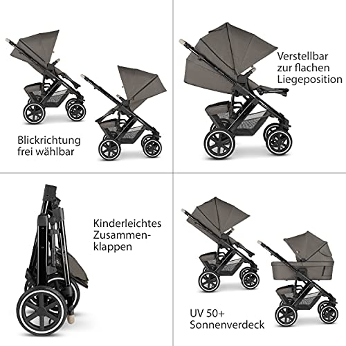 ABC Design 2 in 1 Kinderwagen Salsa 4 Air Diamond Edition – Kombikinderwagen für Neugeborene & Babys – Inkl. Sportsitz Buggy & Babywanne – Radfederung & Luftreifen – Farbe: herb