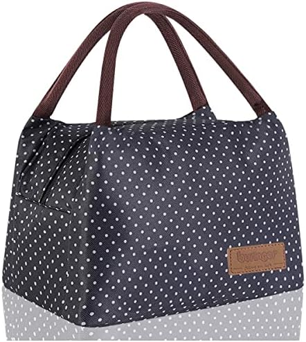 Buringer Reusable Insulated Lunch Bag Cooler Tote Box Meal Prep for Men & Women Work Picnic or Travel （Black with White Dots）