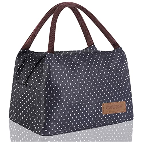 Buringer Reusable Insulated Lunch Bag Cooler Tote Box Meal Prep for Men & Women Work Picnic or Travel ï¼ˆBlack with White Dotsï¼‰