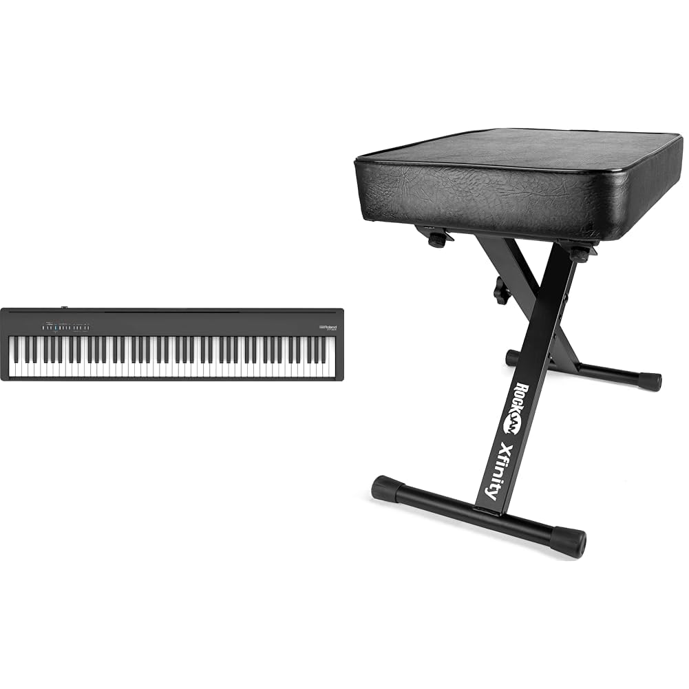 Roland FP-30X Digital Piano, Das extrem beliebte tragbare Piano – Überarbeitet (schwarz) & RockJam Premium Adjustable Padded Keyboard Bench or Digital Piano Stool, Regulär
