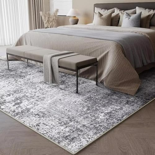 Tapis antidérapant à poils ras gris lavable abstrait 70x120