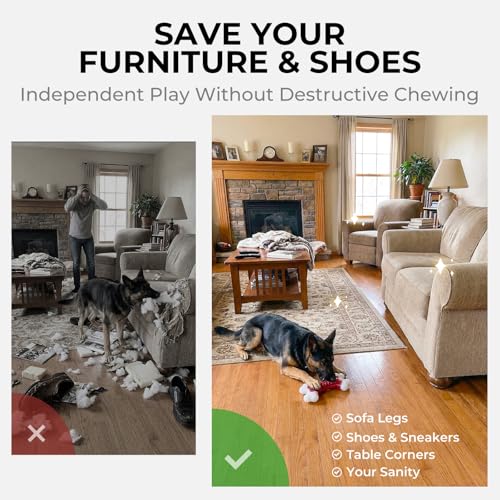 Kseroo Indestructible Dog Toys for Aggressive Chewers: Beef Flavored Hard Nylon Bone Chew Toys for Medium Large Breed Dogs (20-90 lbs), Red