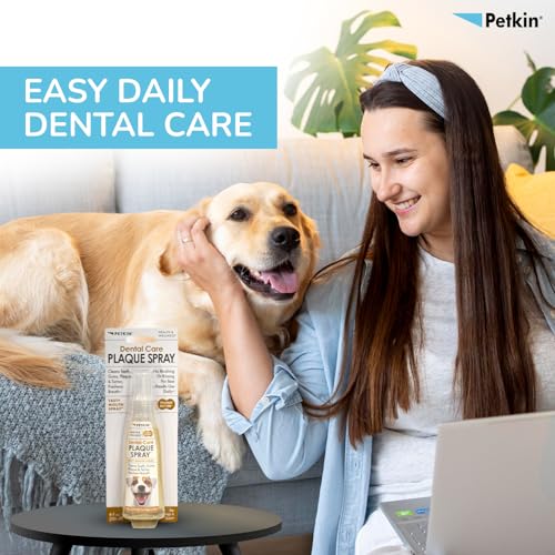 Image of Petkin Plaque for Dogs, Peanut Butter Flavor, Easy Oral Care, Supports Daily Dental Hygiene & Fresh Breath Routine,120 ml (120 ml, Peanut Butter Spray)