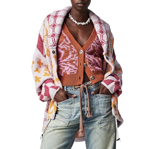 Y2k Oversized Button Down Cardigans for Women Fall Boho Cardigan Shawl Collar Sweater Coats Graphic Printed Sweaters2