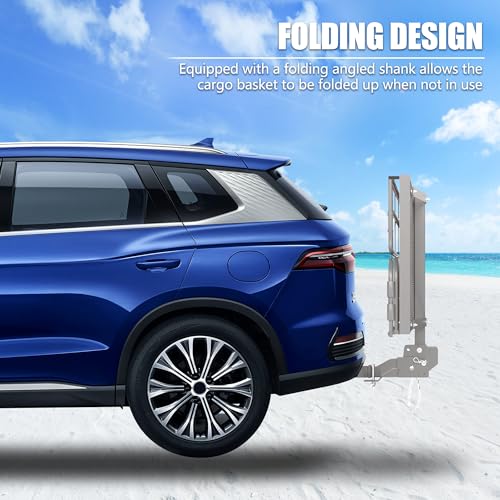 KAIRAY 500 Lbs Heavy Duty Hitch Mount Cargo Carrier 60" x 24" x 14.4" Folding Cargo Rack Rear Luggage Basket Fits 2" Receiver for Car SUV Camping Traveling (Silver) - Thumbnail 4