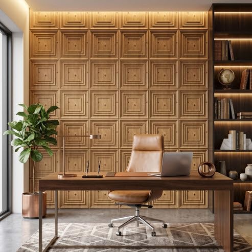 Image of Kayra Decor 3D PVC Wall Panels for Bedroom & Living Room | Accent Design | Beech Wood Color | 19.7 x 19.7 Inch | Pack of 18 | 42.48 Sq Ft