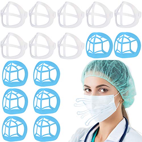 16 Pieces 3D Face Covering Bracket Lipstick Protection Bracket Mouth Nose Pads Inner Support Frame More Space for Comfortable Breathing Washable Reusable (White and Blue)