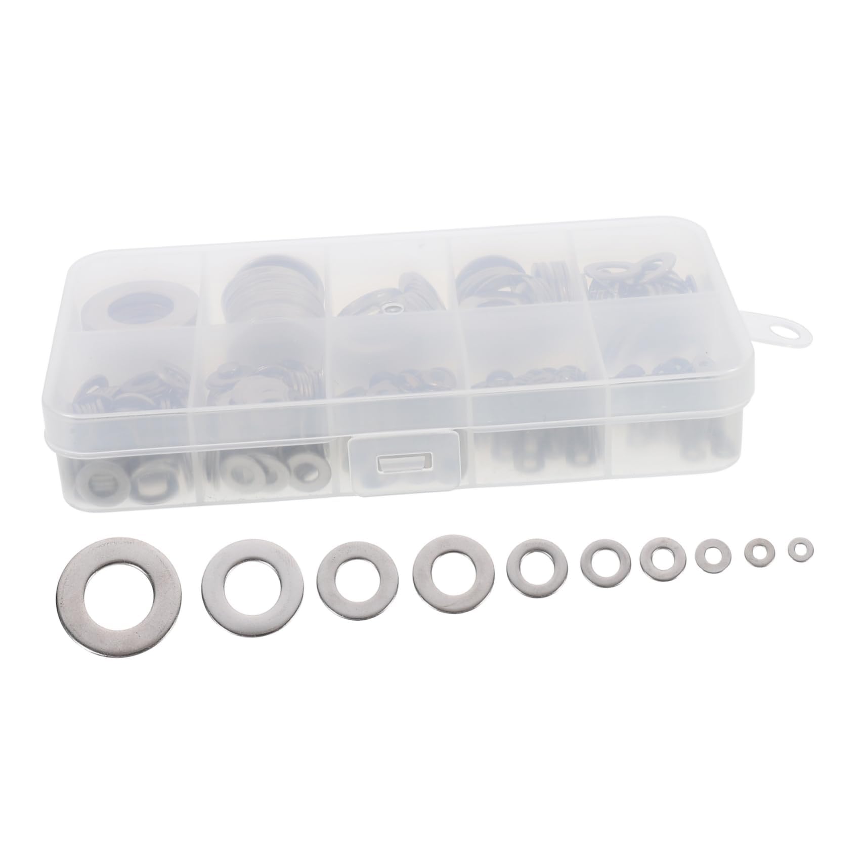 COOLive 1 Set 580pcs Gasket Gasket Shower Stop Valve Seal Magnifying Glass Pendant Bathtub Support Legs Flat Washers M12 Washers Wall Mount Trash Can M8 Washer Boxed Screw Stainless Steel