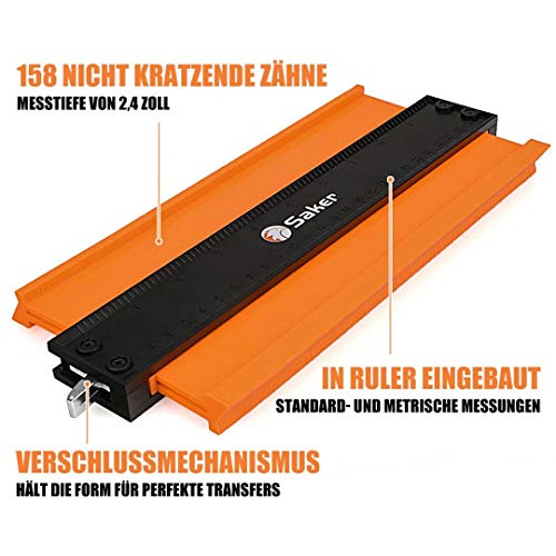 Saker Konturenlehre Kontur-Vervielfältigungslehre mit Scholoss (Aktualisierte Version)- Präzise Kopie unregelmäßiger Form Duplizierer -Unregelmäßiges Schweißen Holzbearbeitung Tracing (12cm+25cm)