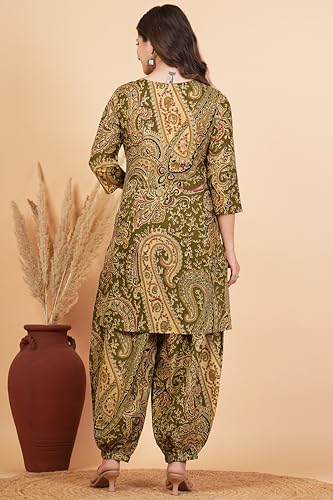 Image of rytras Women Woman Pure Cotton Printed A-Line Kurta Sets with Palazzos|Kurti Set for Woman|Cord Set for Women Cotton