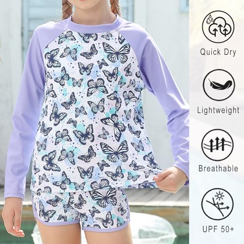 Vogseek Girls Rash Guard Two Pieces Swimsuit Long Sleeve Bathing Suit for 3-10 Years3