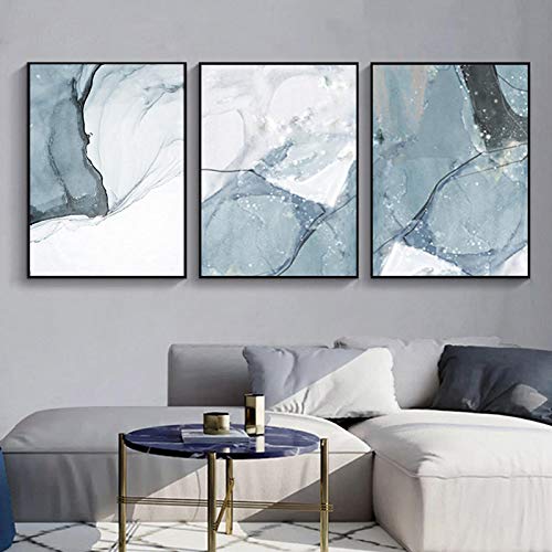 Toile marbre bleu KEBIA déco murale salon moderne pour habiller un grand mur vide