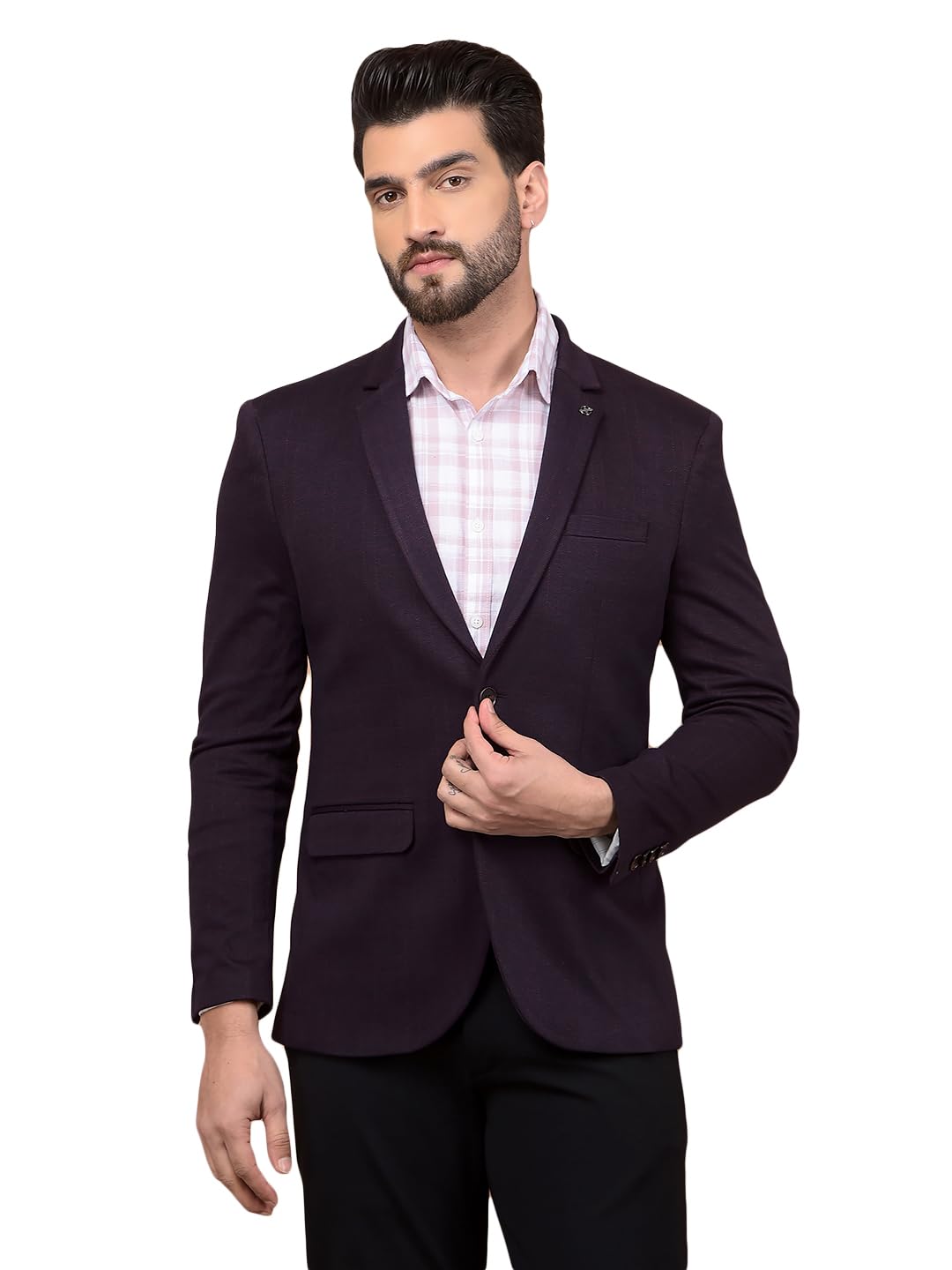 crimsoune club Men's Wine Checked Single Breasted Blazer-picture-47