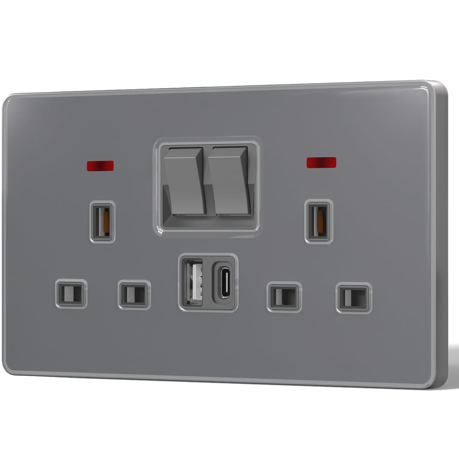 BSEED Double Socket with 20W USB-C Fast Charging,Glass Switched Wall Sockets,13A Electrical outlets with LED Indicator,Screws Included, โ image 1