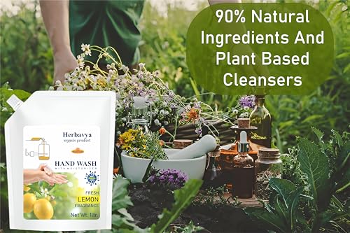 Image of Khadi Herbs Ayurvedic Lemon Hand Wash - Refreshing & Natural Cleanser with Antibacterial Protection | Energizing Citrus Formula, Gentle on Skin - 1000ml. (Refill Pack)