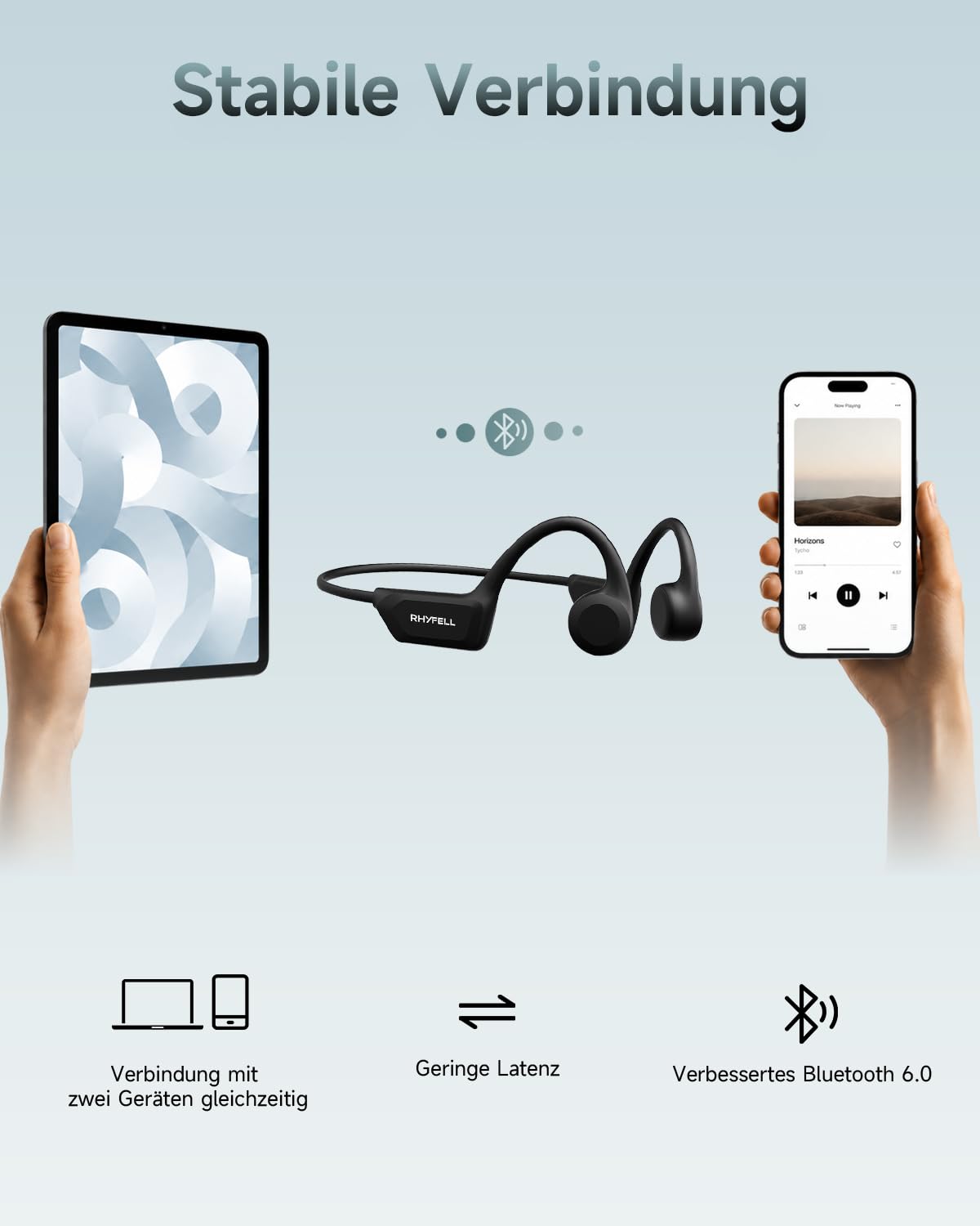 Knochenschall Kopfhörer, Sportkopfhörer Bluetooth 6.0, 8 Std Spielzeit, 28g Ultraleicht, USB-C, Geeignet für Laufen, Fitness, Schwarz