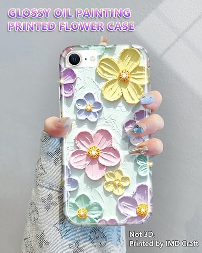 Coque iPhone SE antichoc fine paillettes rétro menthe et fleurs - 2