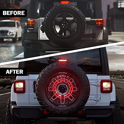 Image of 14 Inch LED Spare Tire Brake Light Compatible with 2018+ Jeep Wrangler JL | Double Ring, Super Bright, ABS Plastic Frame, IP67 Waterproof, Plug N Play