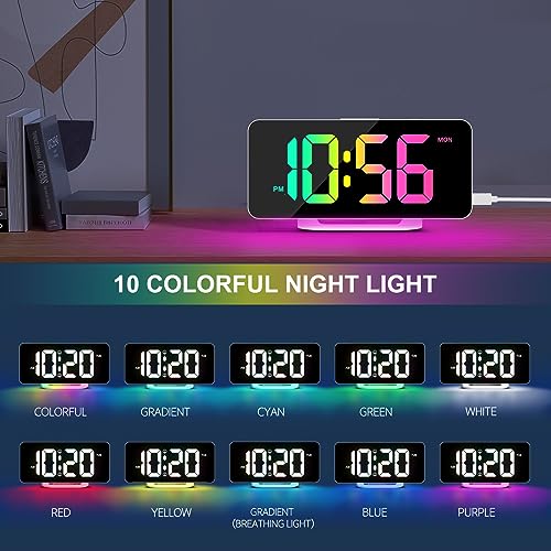 Image of Hournor Digital Alarm Clock, LED Digital Clock for Bedrooms with 10 Color Changing Night Light, Adjustable Brightness, USB Charging Port, Bedside and Desk Clocks for Living Room Office (White)