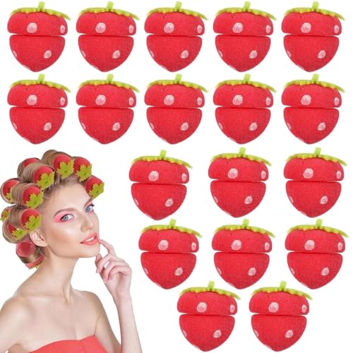 PYEUIFT 18Pcs Bigoudis Cheveux Mousse, Balle éponge Curl, Boucles éponge à la fraise, Bigoudis Éponge Douce Fraise, Bigoudis Magiques Fraise, Forme de Fraise Cheveux Bigoudis