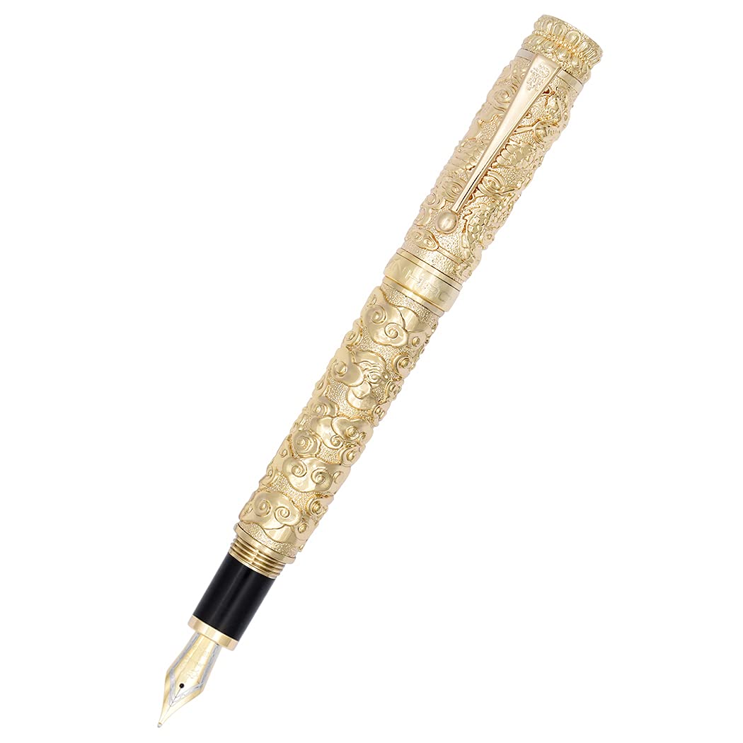 Dragon Pen Jinhao Fountain Pen with Converter and Box Set, Gold