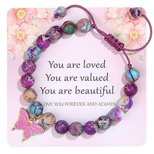 Image of Natural Stone Butterfly Cross Heart Sunflower Pendant Bracelet Suitable for Christmas New Year Valentine'S Day Birthday Bracelet Gifts
