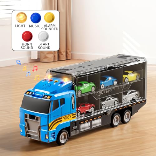 Image of NIPLOOOW Toddler Boys Toys for 3 4 5 6 Years Old, Truck Vehicle Toy Set with Play Mat, Die-Cast Toy Car Carrier Truck for Boys Kids, Birthday Gifts Toys for 3 4 5 6 7 8+ Year Old Boys