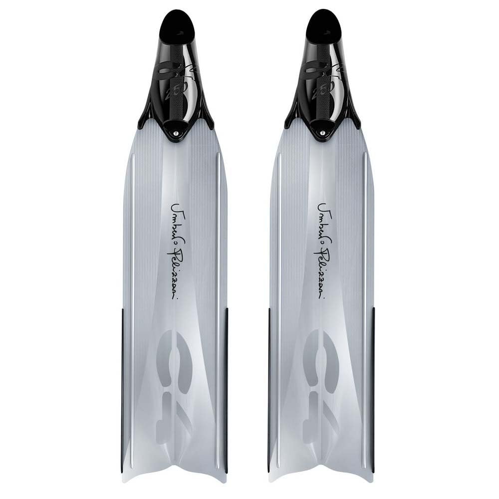 C4 Umberto Pelizzari - Flare Freediving Glam Line - Fins - Snorkel Sideral and Aurea Apnea Diving Fishing Taglia 38/39 Soft Shovel, Sideral Silver