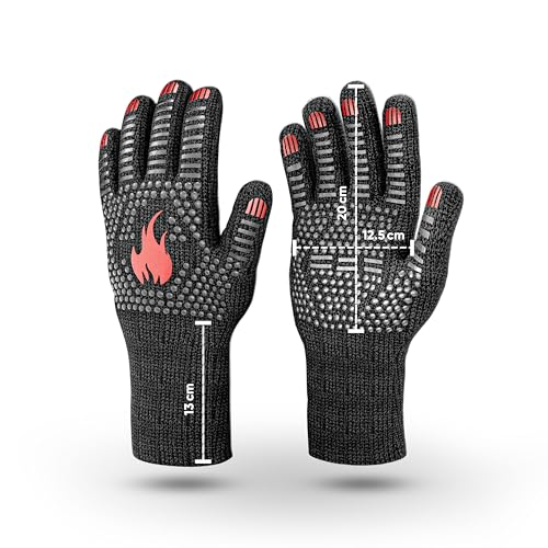GUSSKÖNIG Grillhandschuhe hitzebeständig bis 800 Grad (S) - feuerfeste Handschuhe aus Aramid - Grillhandschuh Kochhandschuhe für Indoor&Outdoor Kochen (Rot)