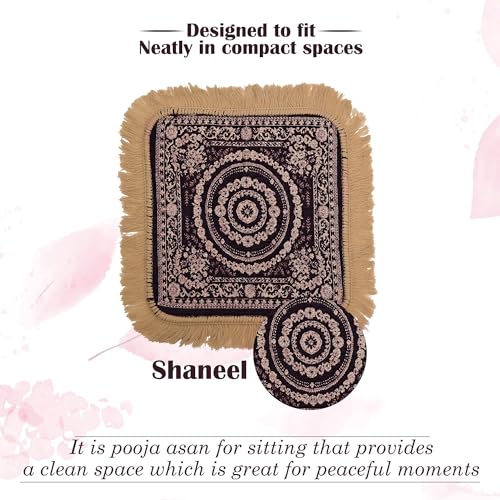 Image of Kuber Industries Pack of 2 Velvet Pooja Mat for Sitting On Floor | Comfortable Eating Aasan for Home | Decorative Sitting Mat for Meditation & Mandir | Floral - Golden & Purple