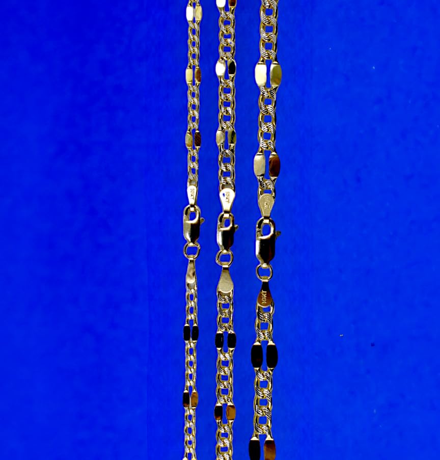 10K Yellow Gold Solid Mirror Pave Figaro Chain Bracelet Link Men Women Jewelry 1.20-10.0g | 3.0-5.0mm| 7-30 inches | MADE IN ITALY4