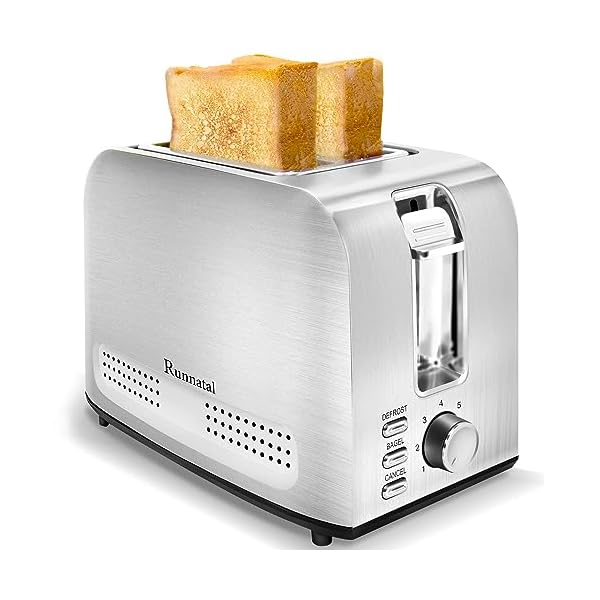 Runnatal 2 Slice Slot Toaster, Stainless Steel, Extra-Wide Slot Toaster with 7 Shade Settings, Silver Metallic