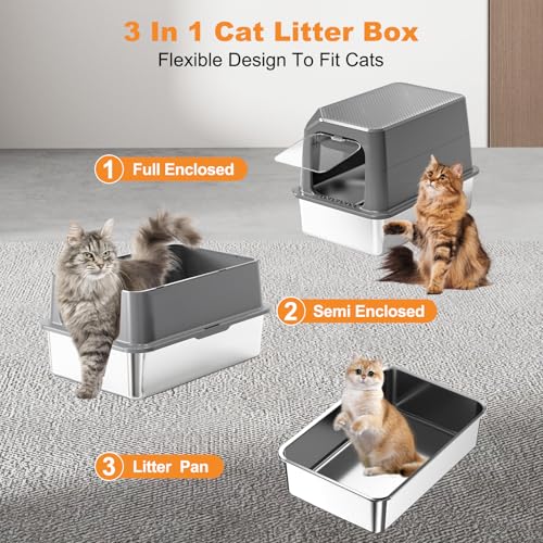 Arenero para gato XXL de acero inoxidable con tapa miniatura 2