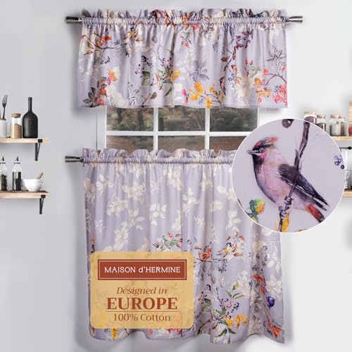 Maison d' Hermine 100% Cotton Kitchen Curtain Set for Windows - Rod Pocket