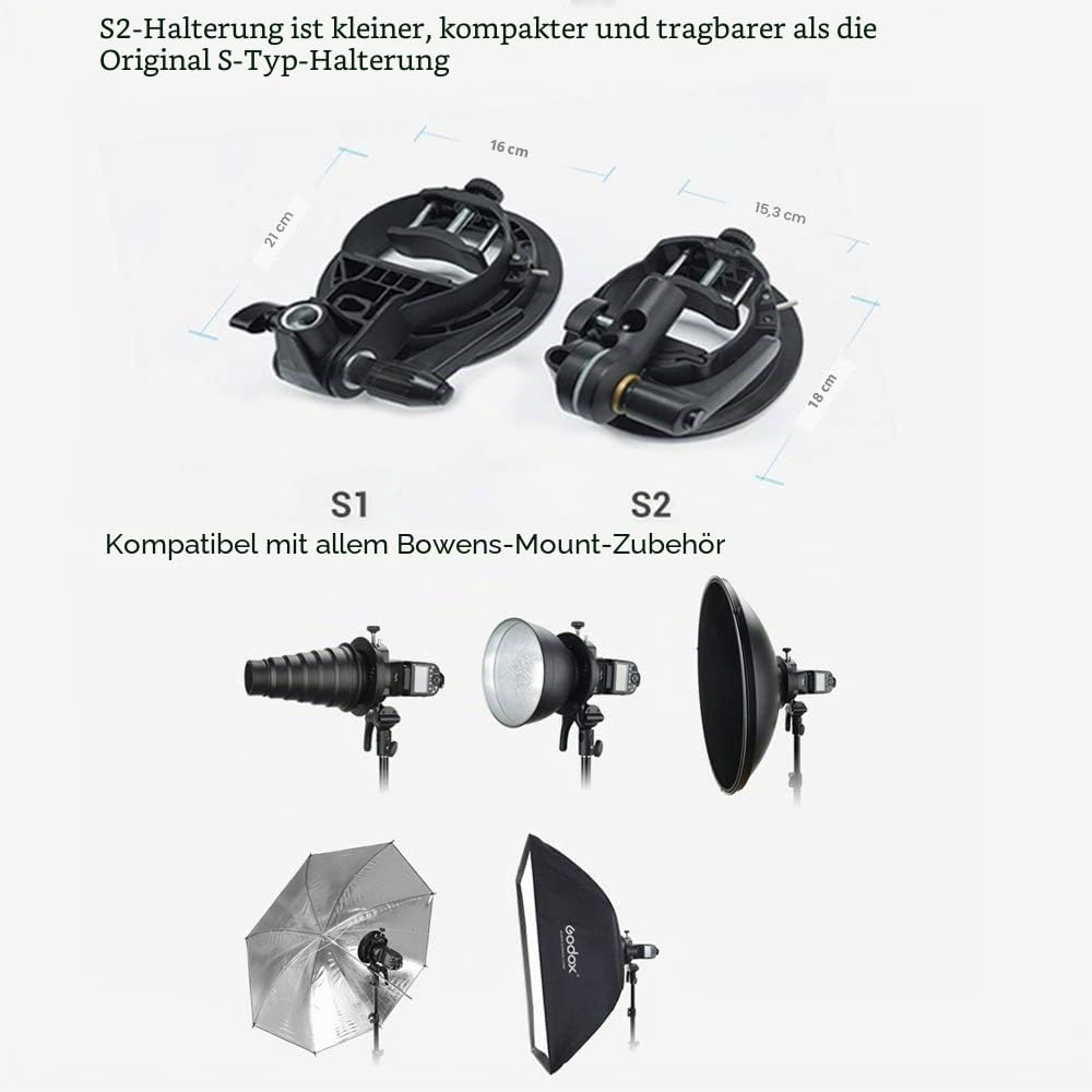 Godox S2 Bowens Blitz Bracket für GODOX V100 V1 Pro AD200 Pro II RS60R RS60BI AD400Pro AD100Pro V860II TT685 TT600 TT350, auch kompatibel mit Sony Canon Nikon Blitzgeräte