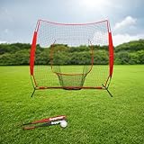 7 x 7 ft Baseball&Softball Hitting Pitching Net Portable Baseball Backstop Softball Practice Net with Carrying Bag for All Skill Levels to Pitching and Fielding Training (Red)