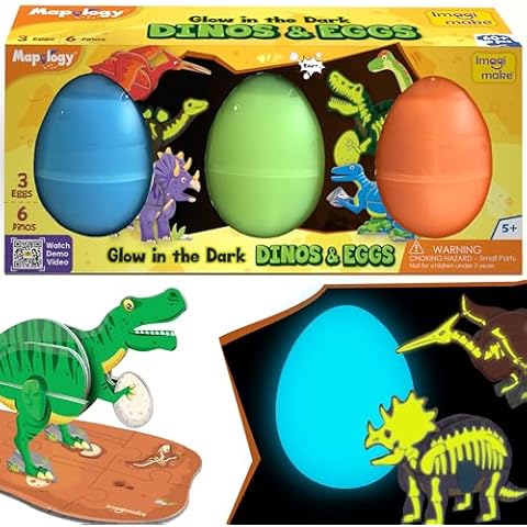 Imagimake Mapology Glow in The Dark Dinos & Egg - Set of 3 Eggs |3D Dinosaur Puzzle for Kids | Build and Play with Glowing Dinosaur Toys | Birthday and Return Gifts for Kids Ages 5,6,7,8,9 Cover