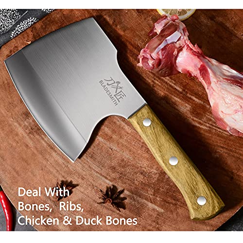 Bladesmith Meat Cleaver Butcher Axe Bone Chopper Heavy Duty - 6.3'' Bone Cutting Knife Bone Breaker, Stainless Steel Thicken Blade & Pear Wood Handle, For Kitchen/Slaughterhouse Looks Manly #TOP2