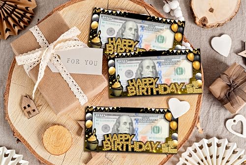Wooden Birthday Money Holder, Happy Birthday Gifts For Friends Boys Girls, Black Gold Cash Holder Holiday Party Supplies -044