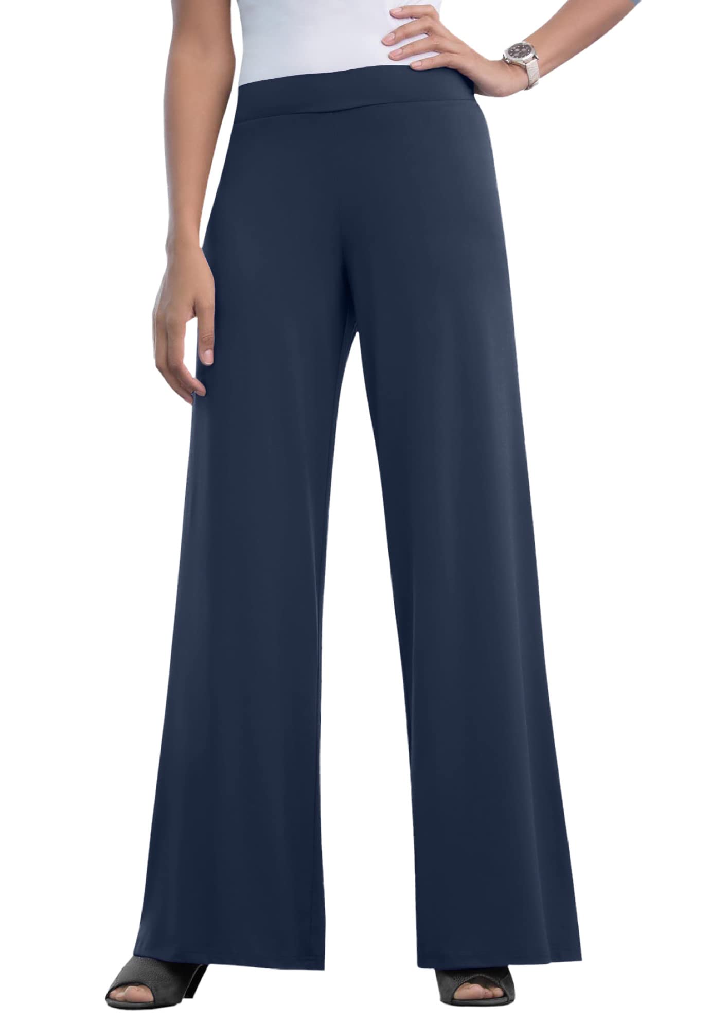 Jessica London Womens Plus Size Petite Stretch Knit Wide Leg Pant